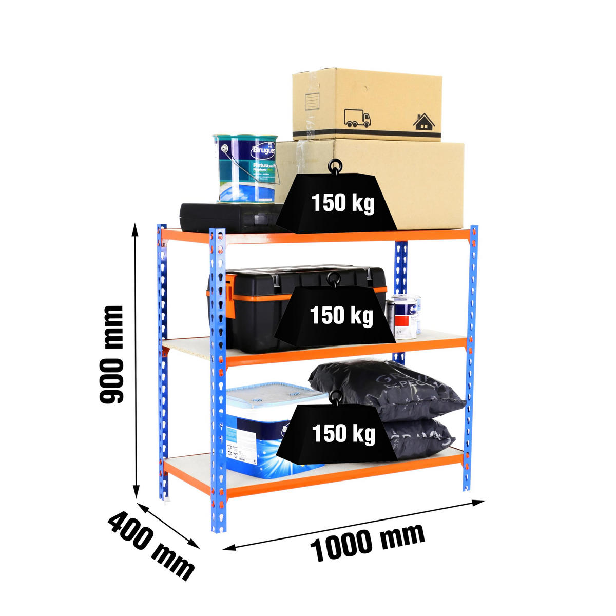 SCHWERLASTREGAL Baby Muli HxBxT 90 x 100 x 30 cm 3 Fachböden Fachlast 150 kg Blau-Orange - Gelb, Metall (100/90/30cm) - PROREGAL