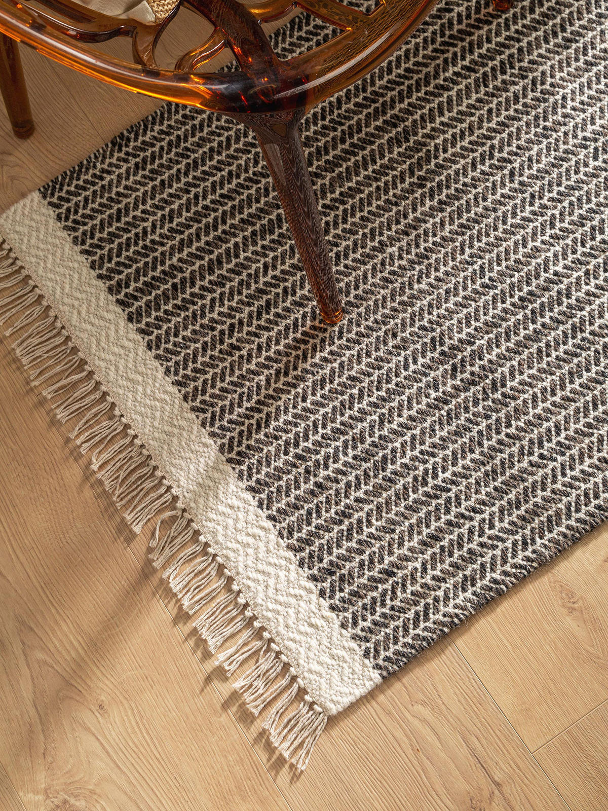 WOLLTEPPICH-LÄUFER Kim Schwarz/Weiß 80x250 cm - Schwarz, Textil (80/250cm) - benuta Pure