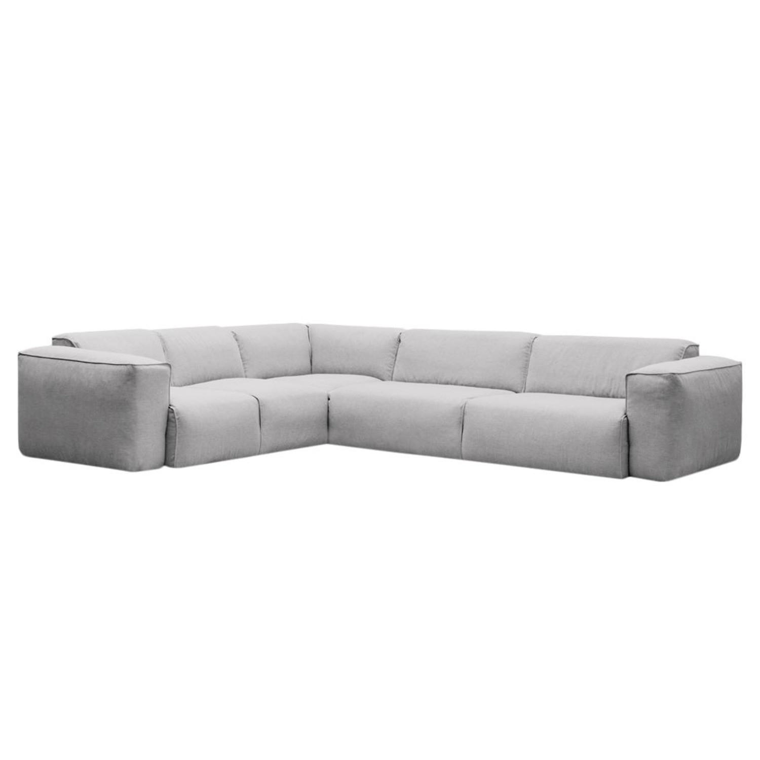 ECKSOFA mit Rundecke - Hellgrau/Schwarz, Kunststoff/Textil (325/260cm) - home24