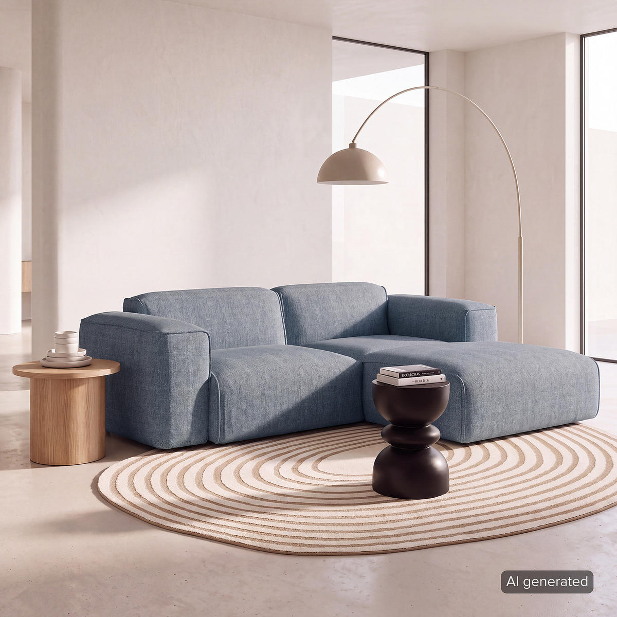 ECKSOFA mit XL-Longchair - Blaugrau/Schwarz, Kunststoff/Textil (260/171cm) - home24
