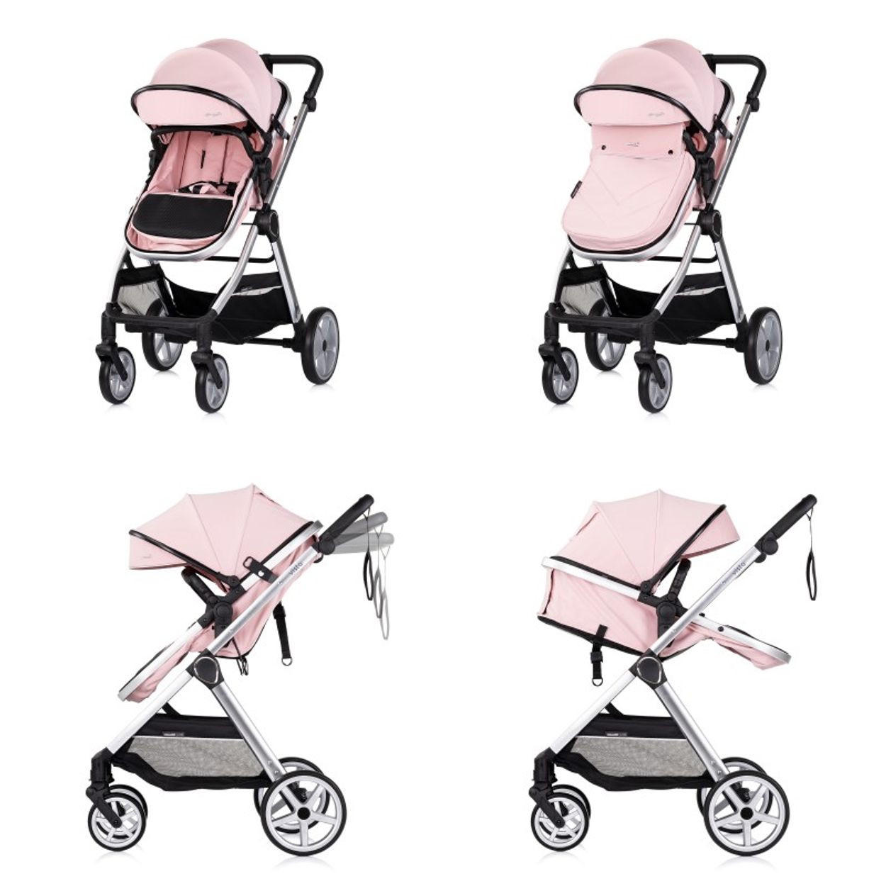 KOMBIKINDERWAGEN 2 in 1 Vista rosa Wickeltasche, Fußabdeckung, Korb, Gurt - Rosa, Metall (90/63/108cm) - Chipolino