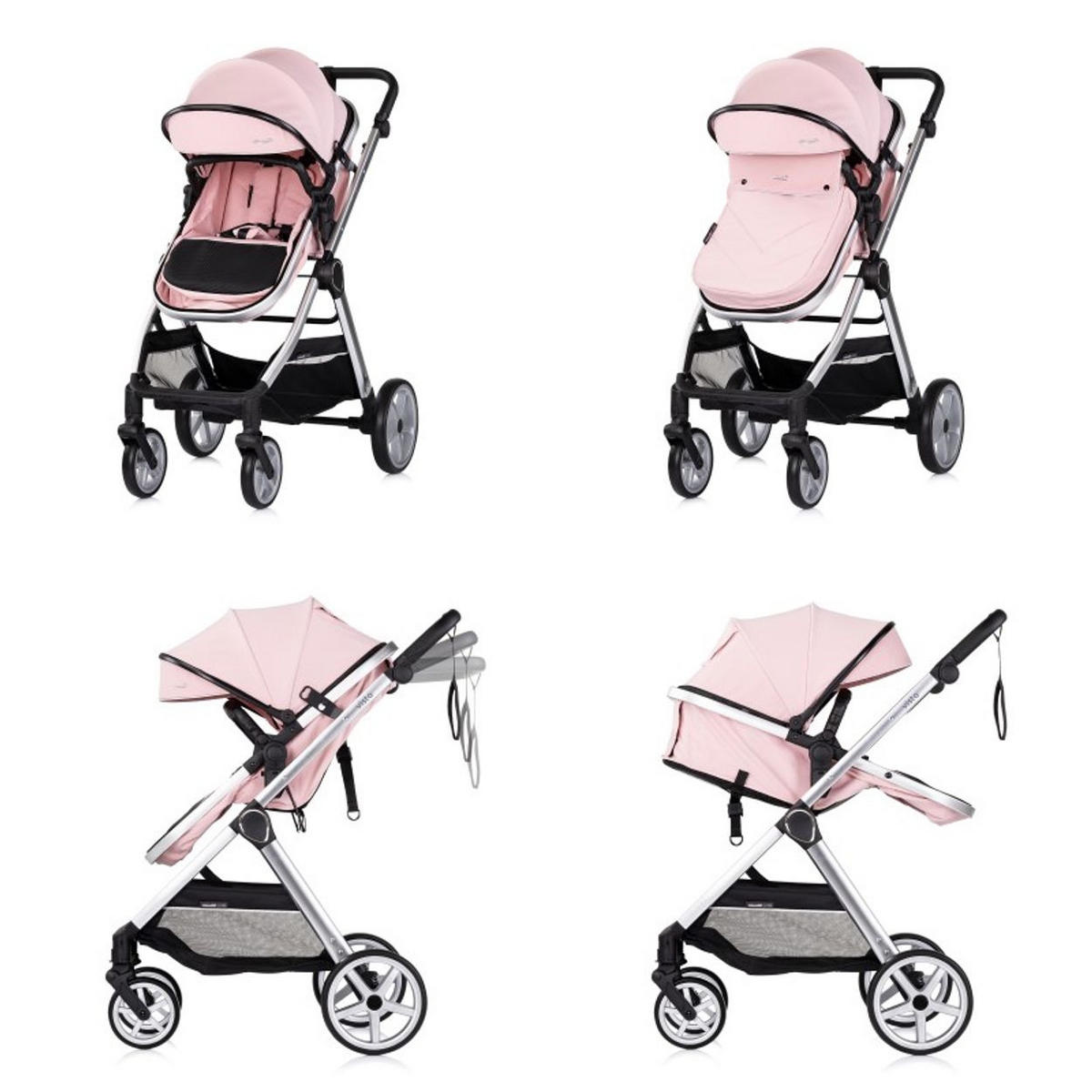 KOMBIKINDERWAGEN 2 in 1 Vista rosa Wickeltasche, Fußabdeckung, Korb, Gurt - Rosa, Metall (90/63/108cm) - Chipolino