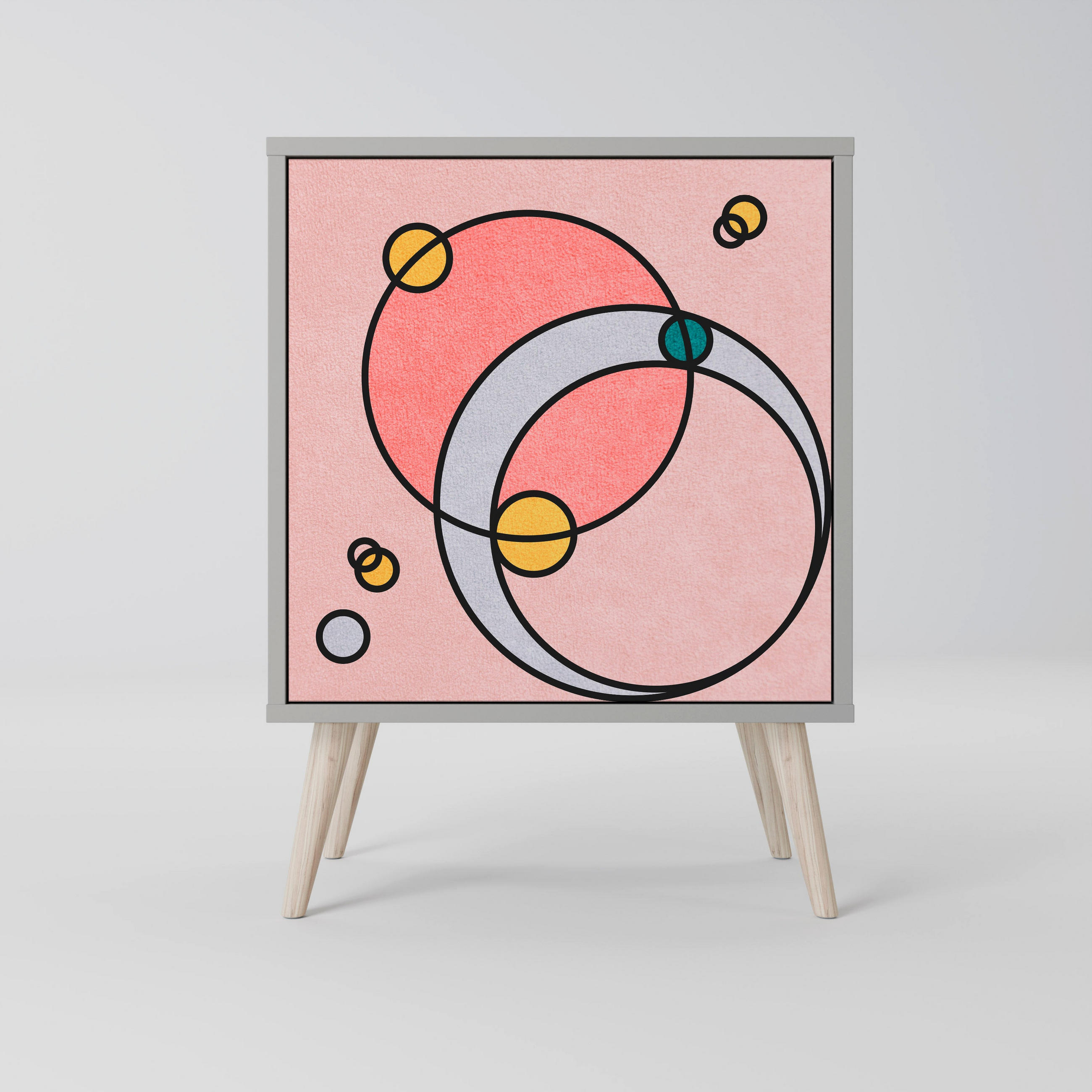 SIDEBOARD GOSSAMER ECHOES, Grau, 57,5x42x77,5 cm, Schräge Buchenholzfüße - Buchefarben/Multicolor, Holzwerkstoff/Buchenholz (57.5/77.5/42cm) - SpaceRebels