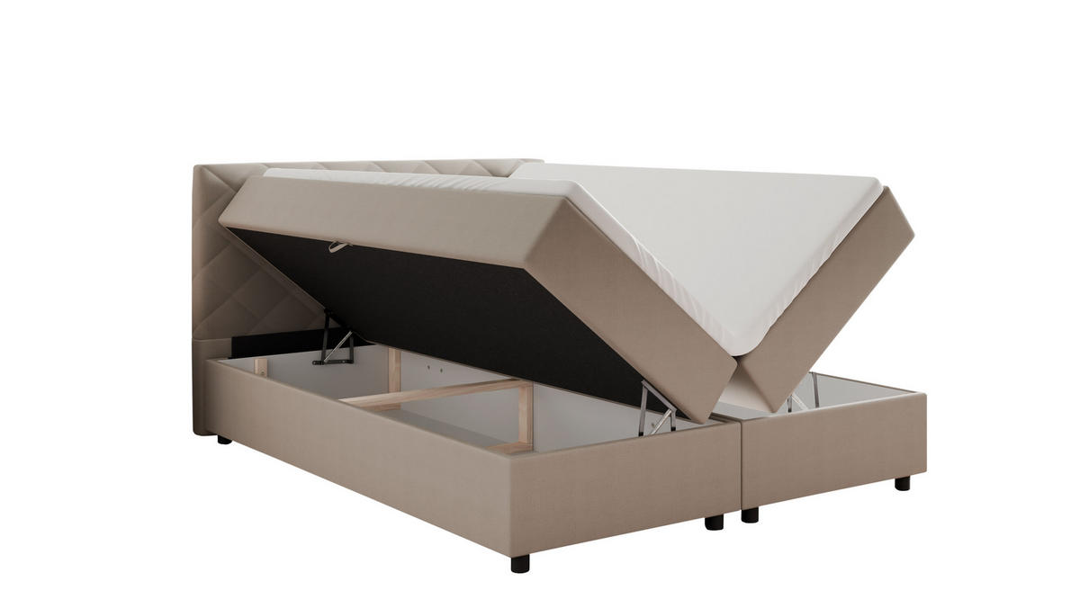 BOXBETT Diamaro 160x200 cm mit Bettkasten und Topper - Cappucino - Beige, Holz (160/200cm) - Panda Möbel