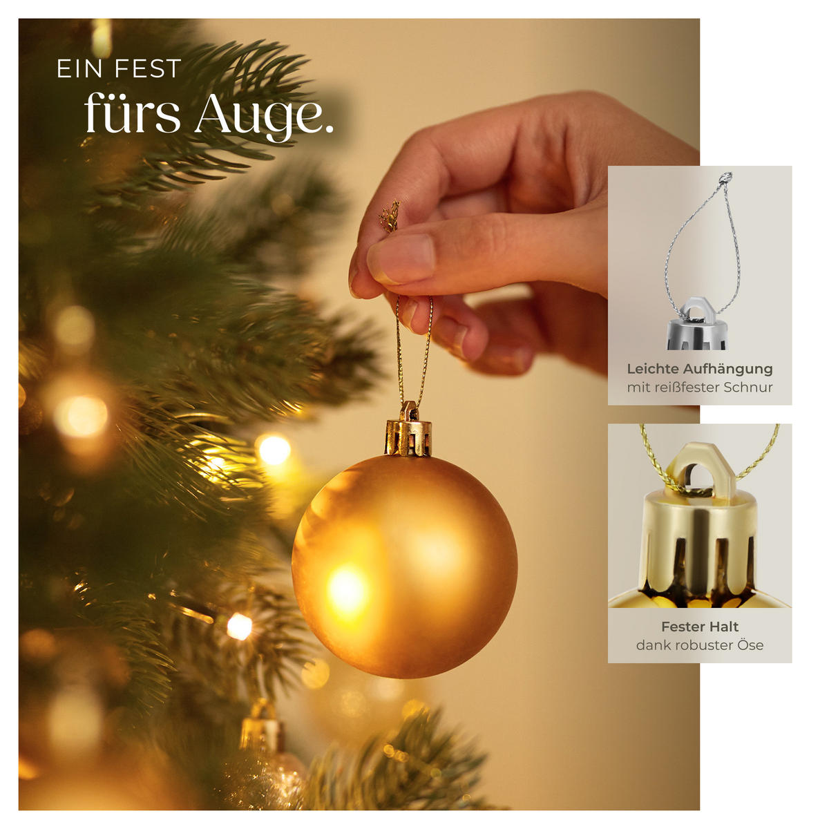 WEIHNACHTSKUGELN ,Durchmesser 4 cm,gold/weiß - Goldfarben/Weiß, Textil (4/4/4cm) - tectake