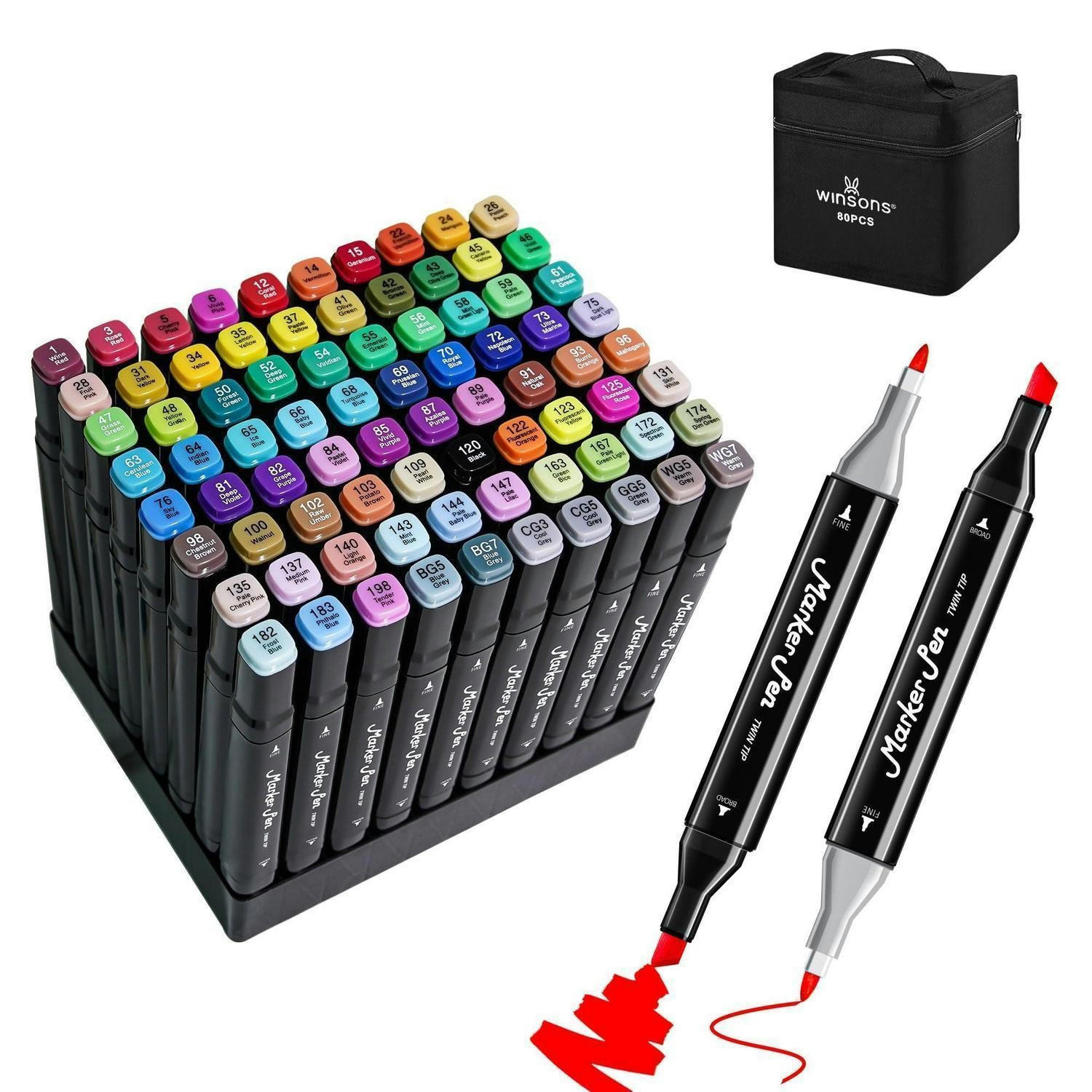MALSTIFTE Set 80 Farben, Alkohol Marker mit Doppelspitze - Multicolor, Kunststoff (10/8/15cm)