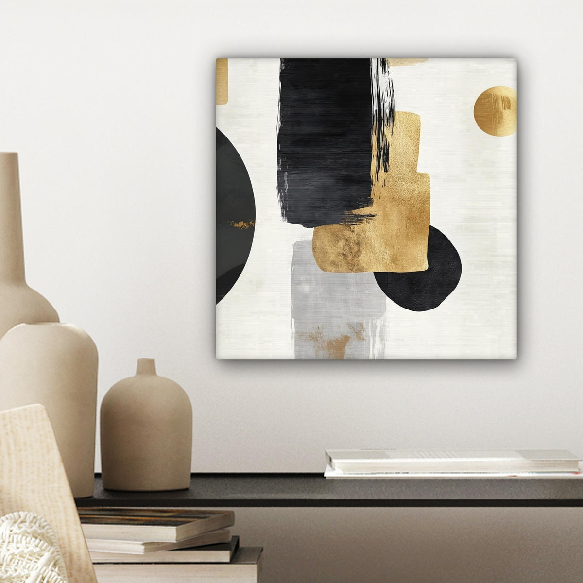 LEINWANDBILD Gold - Rechtecke - Kreise - Abstrakt Deko Wohnzimmer 20x20 cm - Weiß, Textil (20/20cm) - MuchoWow