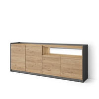 SIDEBOARD, Eiche und Schwarz, 207/37/80cm, mit Led - Eichefarben, Holzwerkstoff (207/80/37cm) - Skraut Home