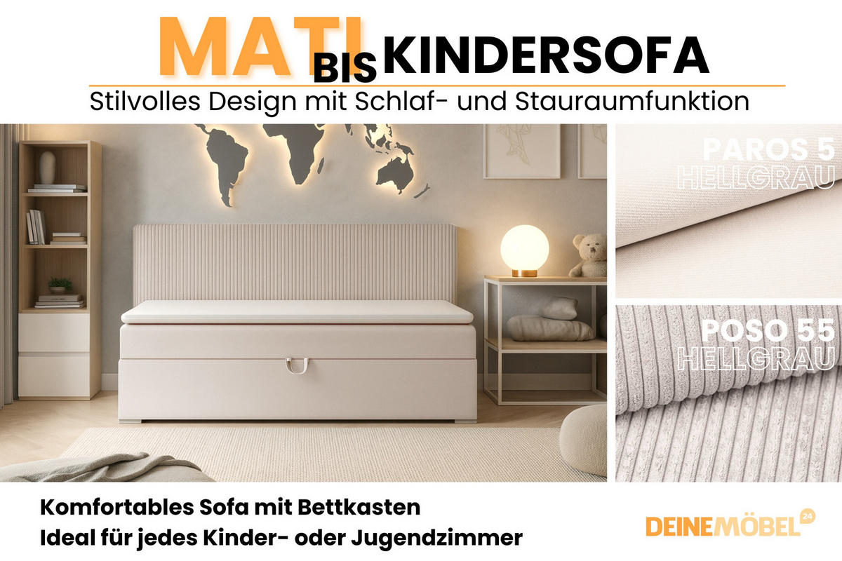 BOXBETT MATI BIS 100/200 Ecru mit Taschen-Federkernmatratze H4 - Ecru, Holz/Holzwerkstoff (100/200cm) - Deine Möbel 24