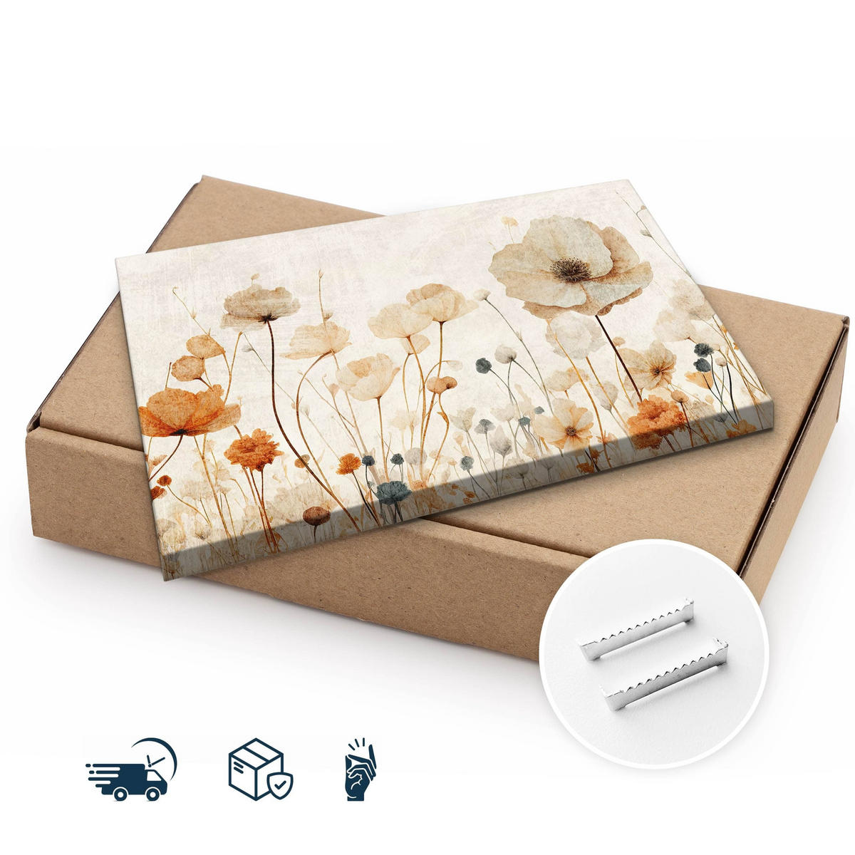 LEINWANDBILD Feldblumen Pflanzen Natur Retro 90/60 cm - Beige/Braun, Textil (90/60cm) - Muralo