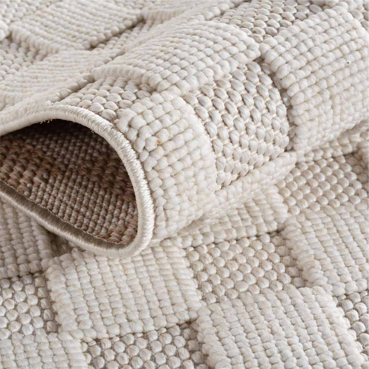 TEPPICH Flachgewebe LANGAU in Creme, mit Schachbrettmuster, 240 x 340 cm - Creme, Textil (240/340cm) - KADIMA DESIGN