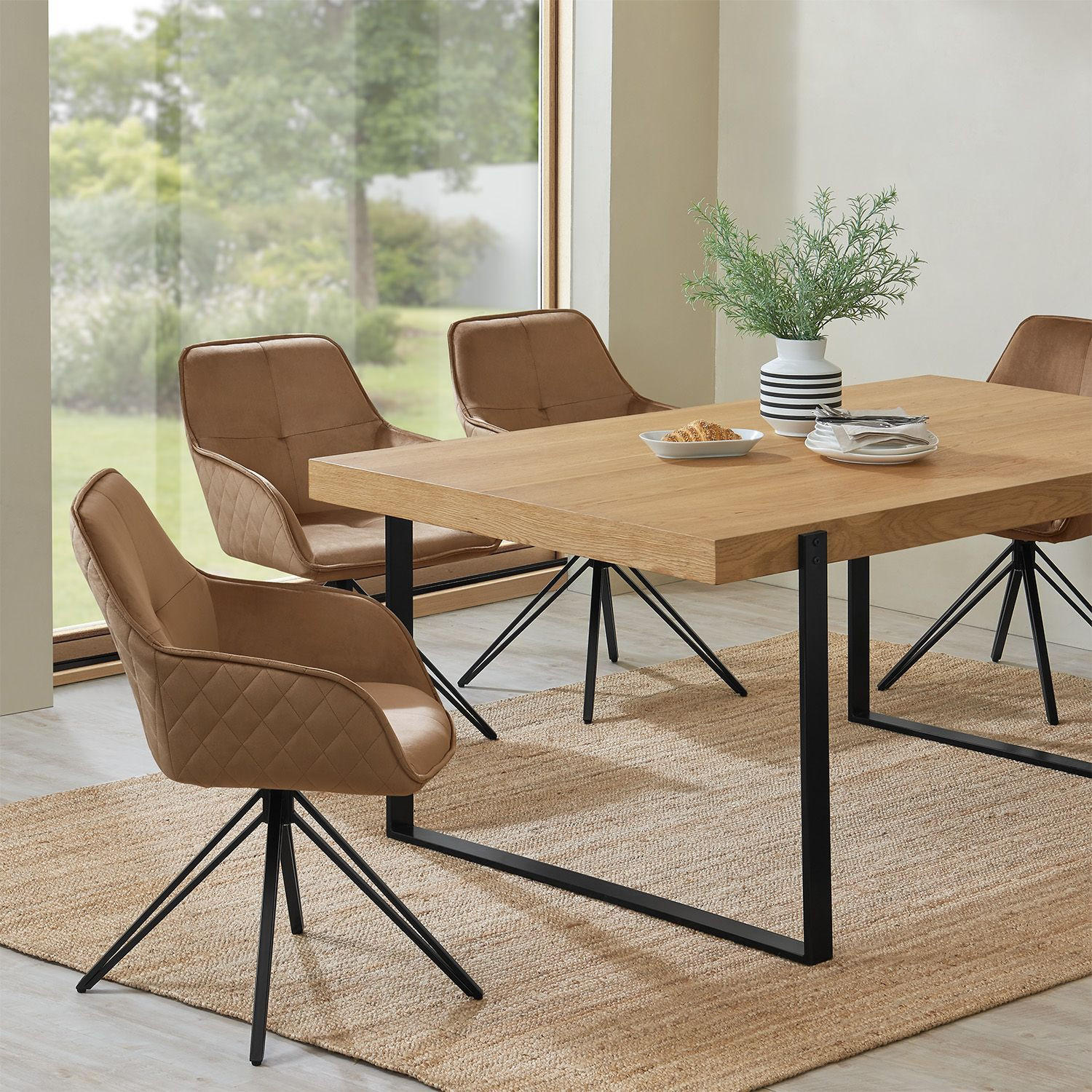 DREHSTUHL Clyde mit Armlehne samt hellbraun (2er-Set) - Hellbraun, Textil (57/85/61cm) - Juskys