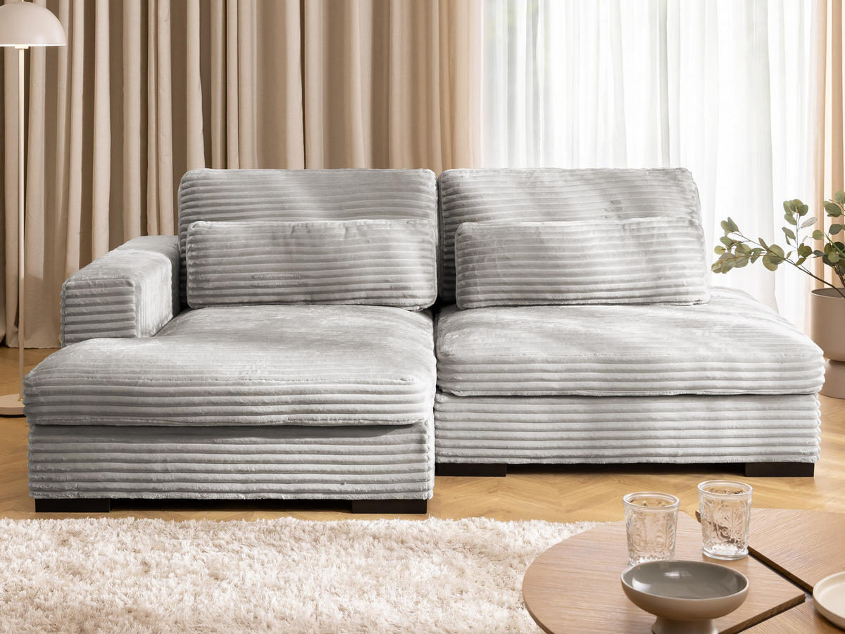 ECKSOFA Wolke mit tiefer Sitzfläche, Schlaffunktion und praktischem Bettkasten aus weichem Taupe Cordstoff - Taupe/Schwarz, Holz/Kunststoff (162/225cm) - S-Style