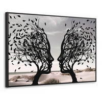 LEINWAND Bilder mit Rahmen - Strand - Meer - Menschen - Baum - Moderne Kunst - 90x60 - Hellgrau, Textil (90/60cm) - MuchoWow