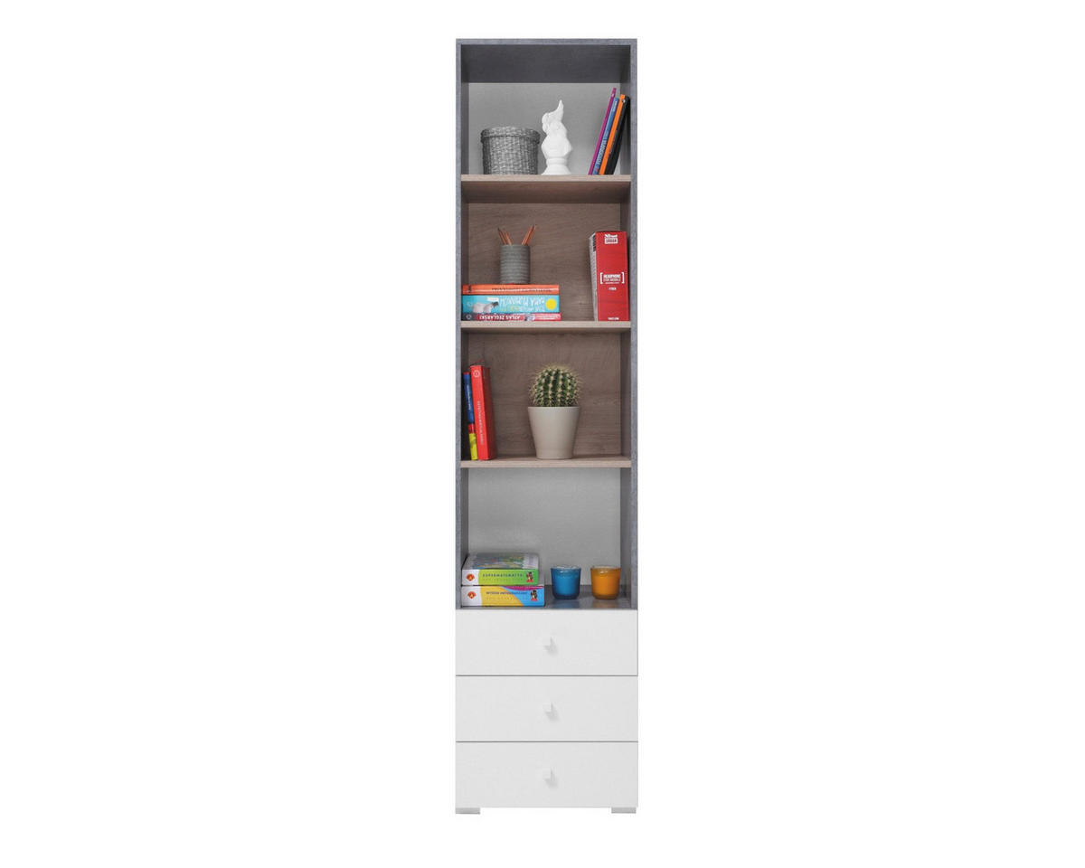 KINDERREGAL SIMON 07 40/45/190 Grau/Weiß/Sonoma Eiche - Weiß/Grau, Holzwerkstoff (45/190/40cm) - Deine Möbel 24