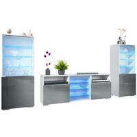 WOHNWAND Granada Grau Hochglanz - Grau, Holzwerkstoff (286/122.5/35cm) - Vladon