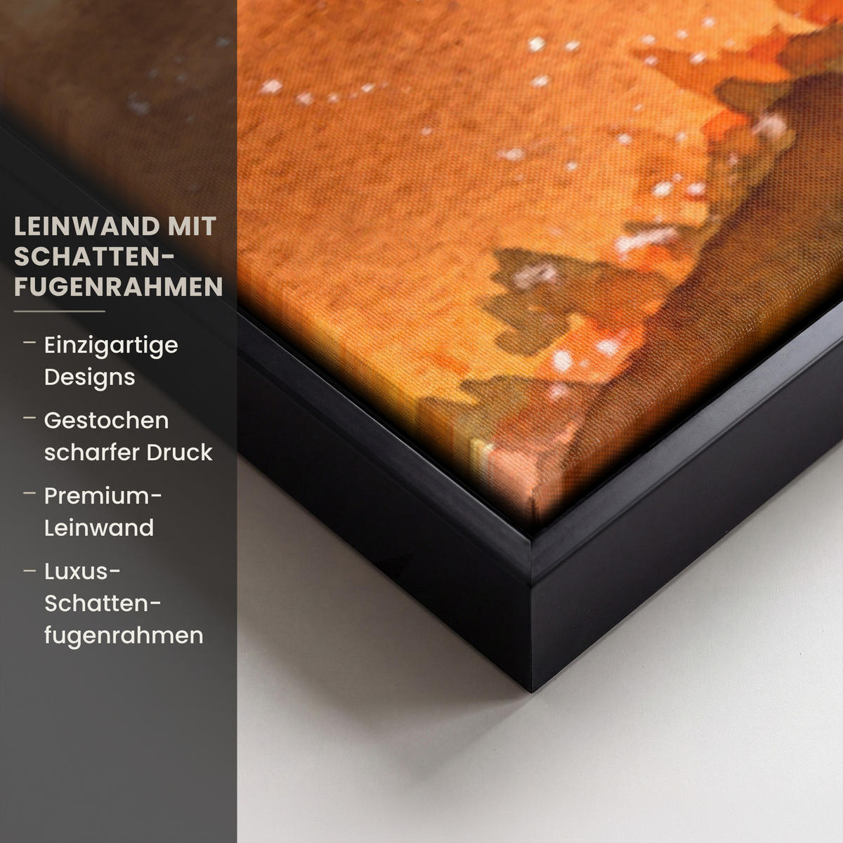 LEINWAND Bilder mit Rahmen - Natur - Ölfarbe - Hirsche - Tiere - Herbst - Orange - 150x100 - Orange, Textil (150/100cm) - MuchoWow