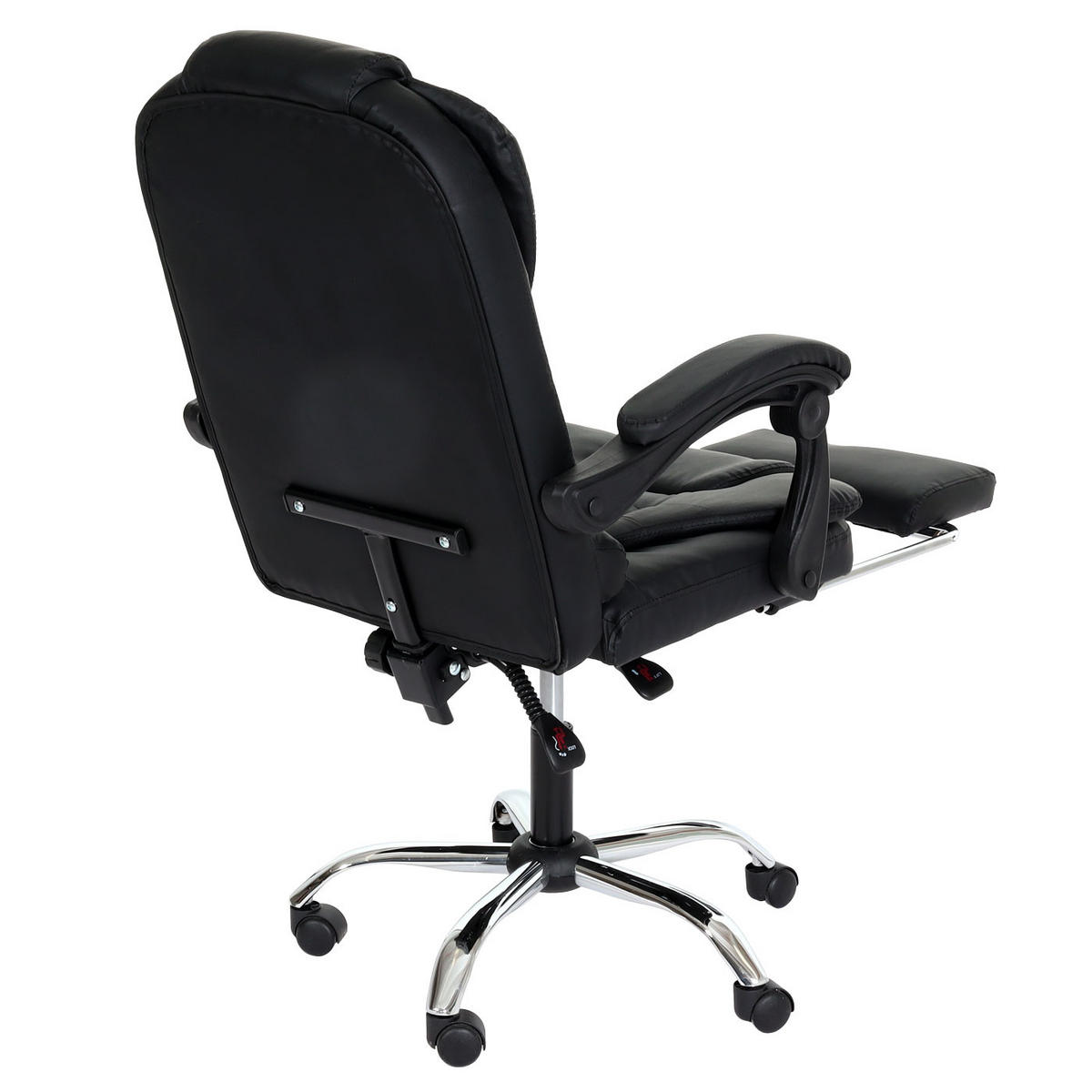 DREHSTUHL HxBxT 110x63x103cm Sitzhöhe 48cm ausziehbare Fußstütze Kunstleder silbernes Fußkreuz Schwarz - Schwarz, Kunststoff (63/110/103cm) - PROREGAL