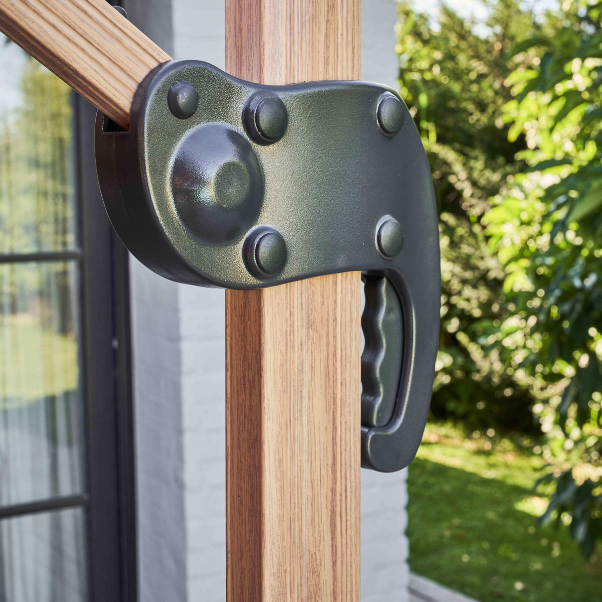 SONNENSCHIRM 3x3m Holzeffekt, Grau - Grau, Metall (300/300cm) - Oviala