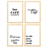 POSTER Set mit 4 Kaffee TypografieStil A4 Rahmen aus hellem Holz - Beige, Papier (29.7/3cm) - Nacnic