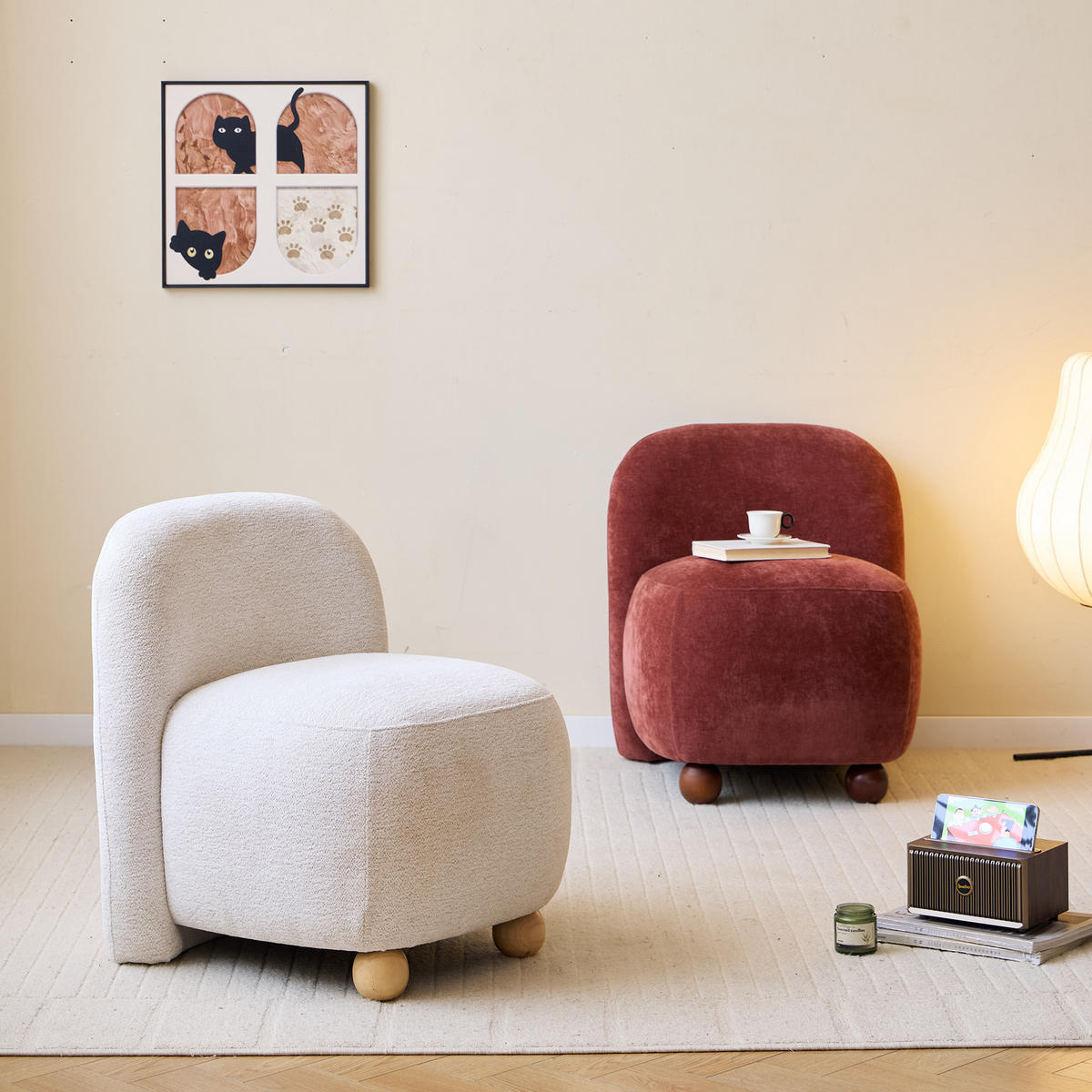 SESSEL Holz Beige - Rot, Holz (57/62/61cm) - Nordlys