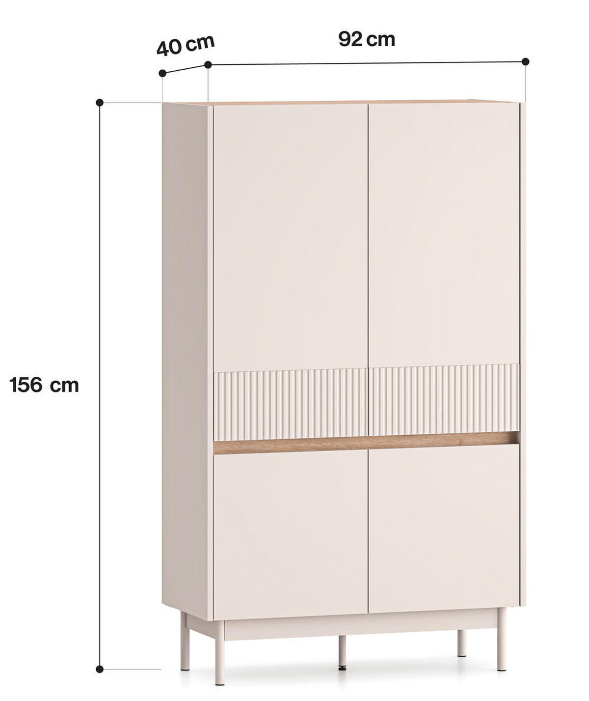 HIGHBOARD Dunea Cashmere / Eiche Cremona Torro 92 / 40 / 156cm - Multicolor/Creme, Holz/Holzwerkstoff (92/156/40cm) - Feldmann-Wohnen