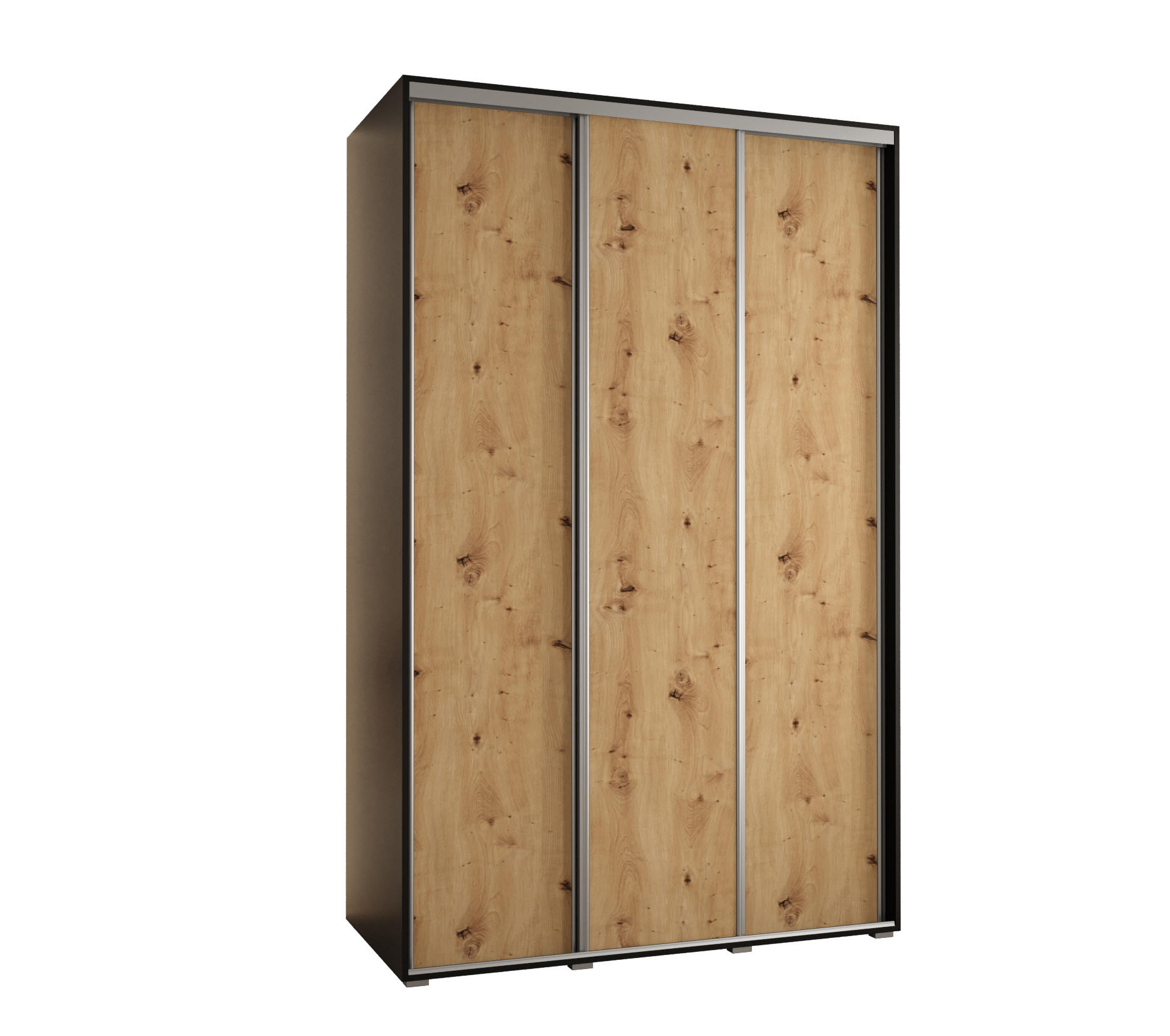 Abiks Möbel Schwebetürenschrank Schwarz, Eiche Artisan, Silber 150x235x60 cm