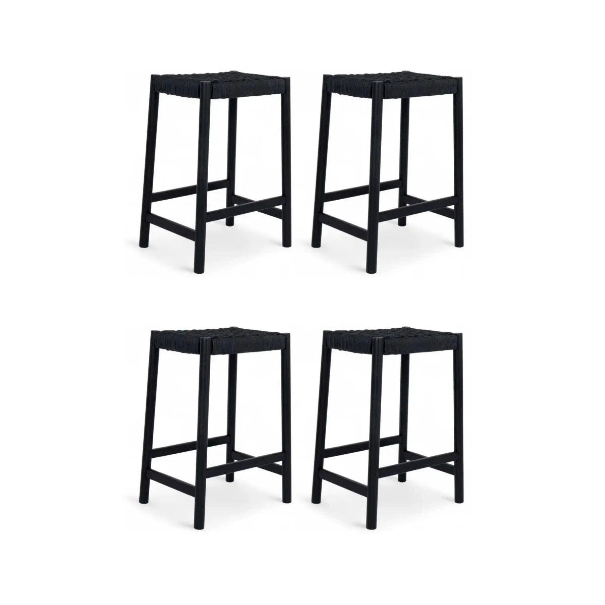 BARHOCKER-SET 4 Stück in Rattan / Eiche Schwarz - Schwarz, Holz/Papier (44/66/37cm) - Furnhouse