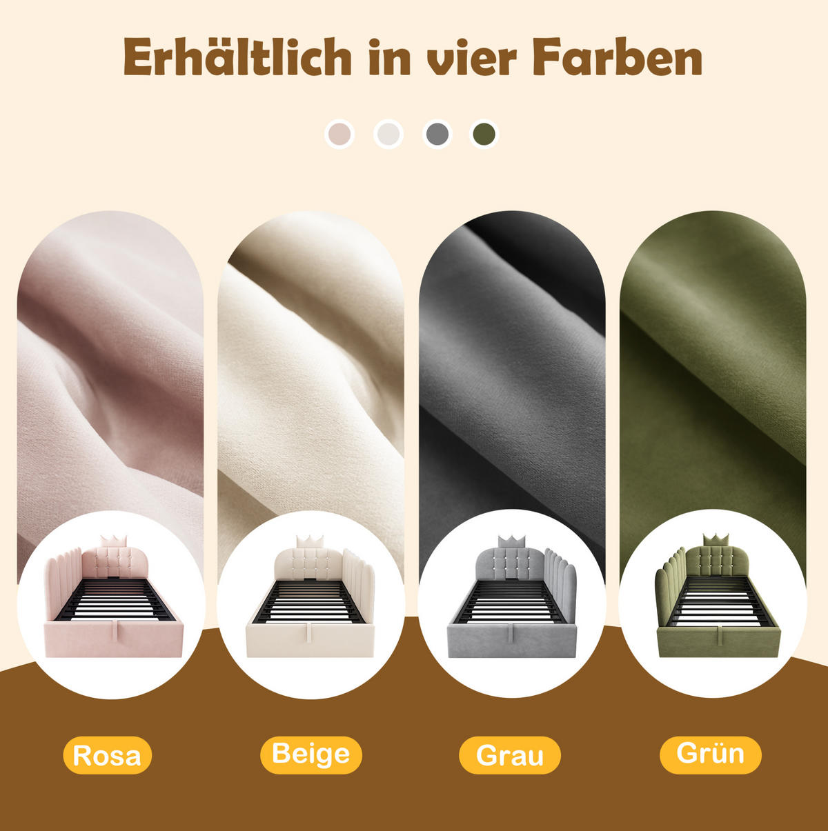 KINDERBETT Polsterbett 90/190 cm aus Samt mit Stauraum und Kronen-Gitter-Design Grau - Grau, Textil (90/190cm) - Modenvie