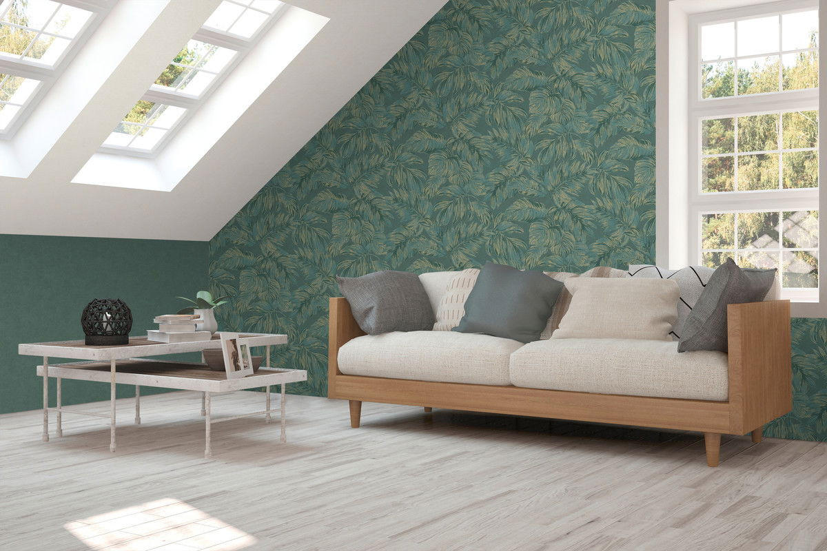 VLIESTAPETE Grün 53/1005 cm - Goldfarben, Textil (53/1cm) - KUNSTLOFT
