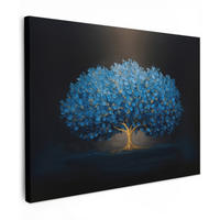 LEINWANDBILD Baum - Blau - Blätter - Pinselstriche Wandbild 40x30 cm - Blau, Textil (40/30cm) - MuchoWow