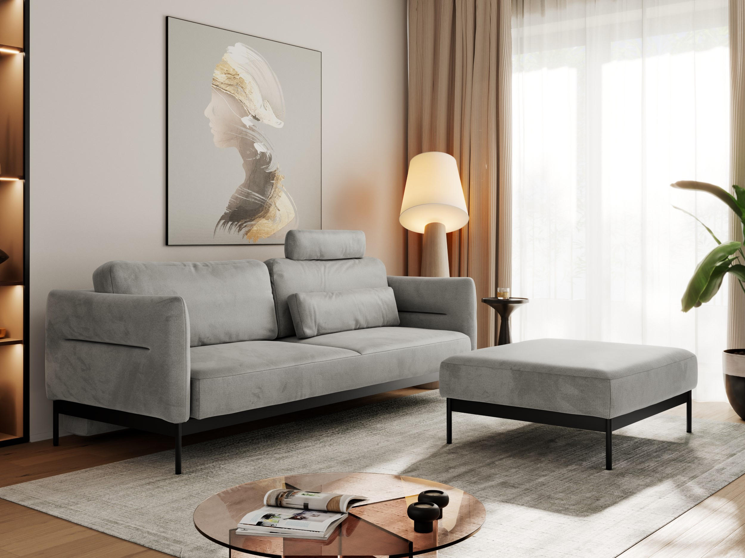 SCHLAFSOFA SALENTO Hellgrau Velvet - Hellgrau/Schwarz, Textil/Metall (221/82/193cm) - MKS