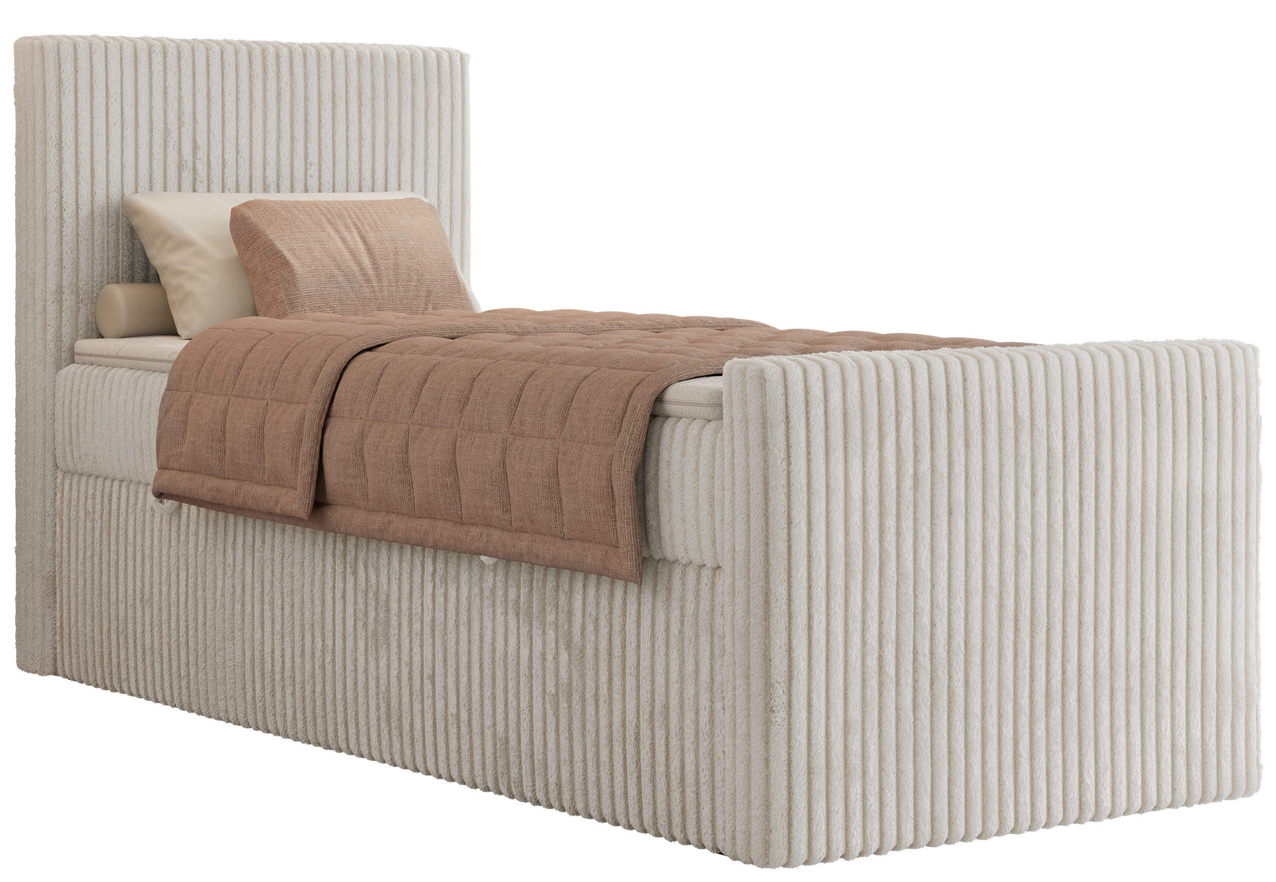 BOXBETT TILIANO DUO 90/200 - Beige Cord - H4 - Topper T25 - Links Seite - Beige, Textil (90/200cm) - MKS