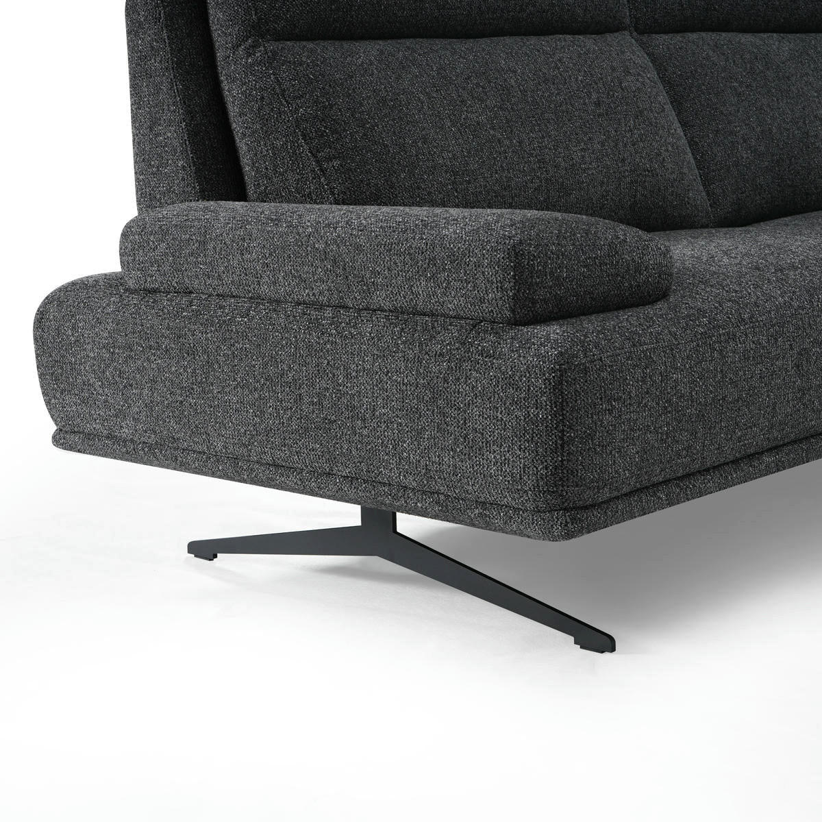 ECKSOFA Webstoff Grau - Schwarz/Grau, Textil/Metall (304/176cm) - Furnhouse