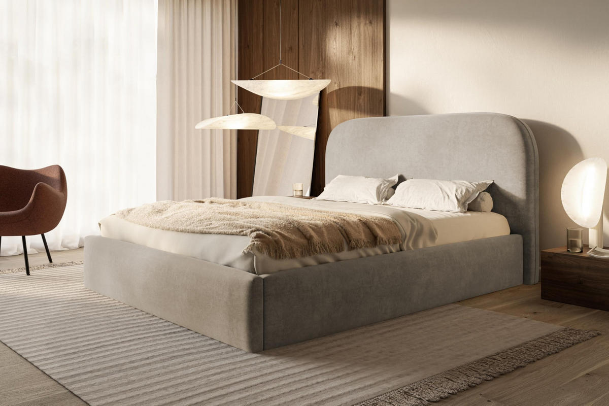 BETT 90x200 - Polsterbett mit Bettkasten und Holzrahmen - Modern Betten - Weicher Jasminstoff - Kollektion Verona - Beige - Beige, Holz/Textil (90/200cm) - Alpi-Möbel