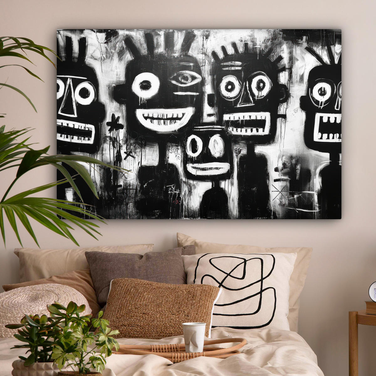 LEINWANDBILD Malerei - Figuren - Schwarz - Abstrakt XXL 150x100 cm - Schwarz, Textil (150/100cm) - MuchoWow