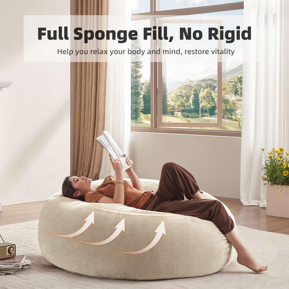 SITZSACK 130x120x60cm Bequemer Lesesessel für Erwachsene - Beige, Textil (120/28/130cm) - Raelunyi