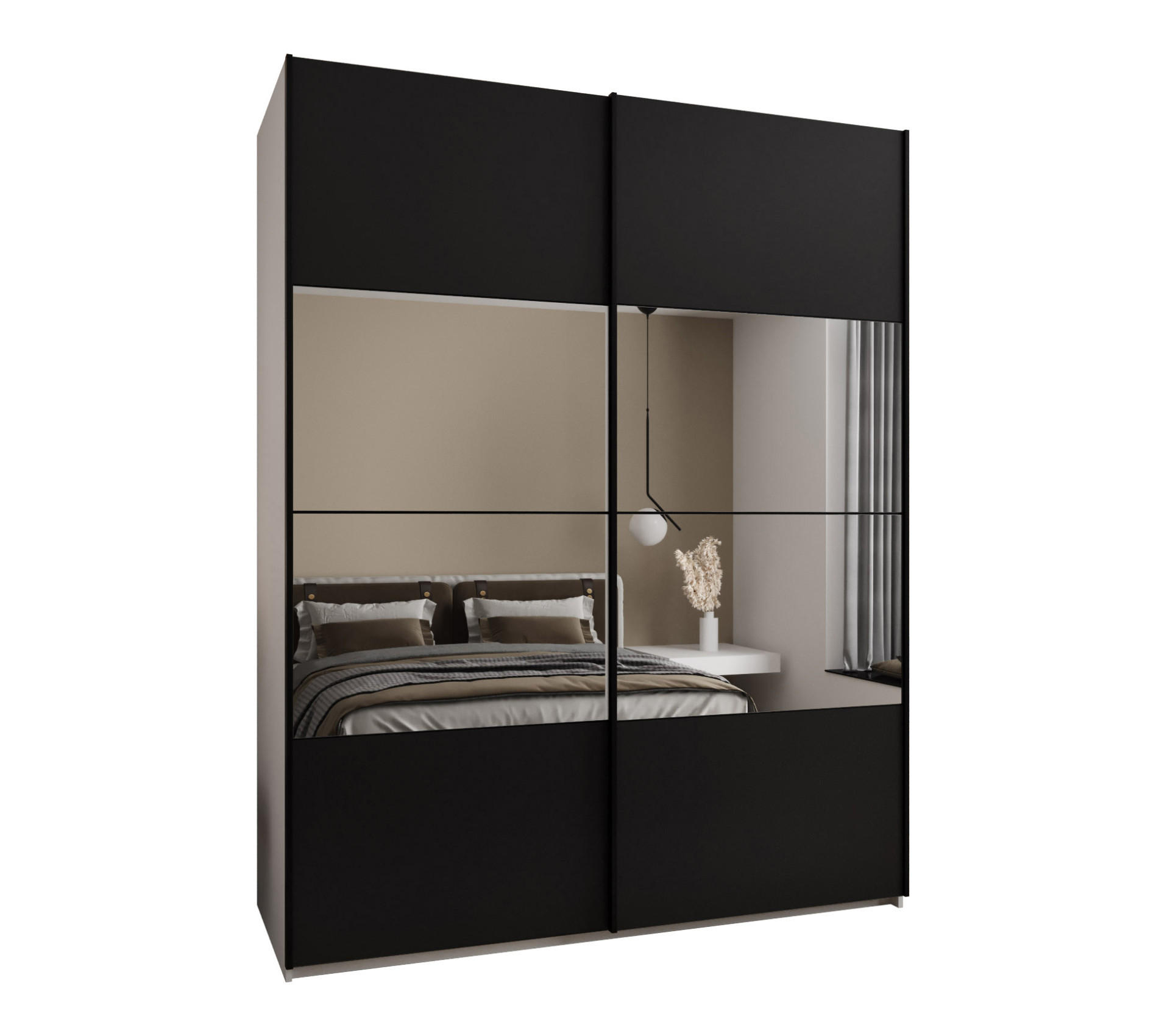 Abiks Möbel Schwebetürenschrank Weiß, Schwarz, Schwarz 190x245x64 cm