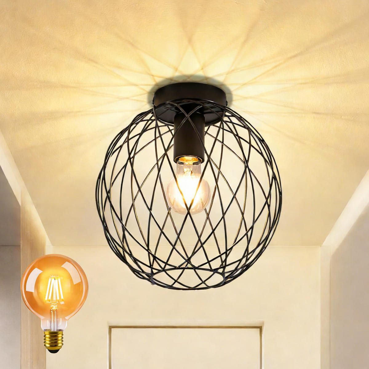 DECKENLEUCHTE Blitzenh 25/26.5/25 cm - Schwarz, Metall (25/25/26.5cm) - ZMH