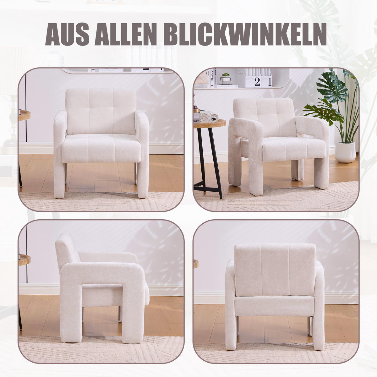 SESSEL Nordic Style aus Chenille mit ergonomischen Armlehnen - Beige, Textil (67/74/69cm) - Urban Meuble