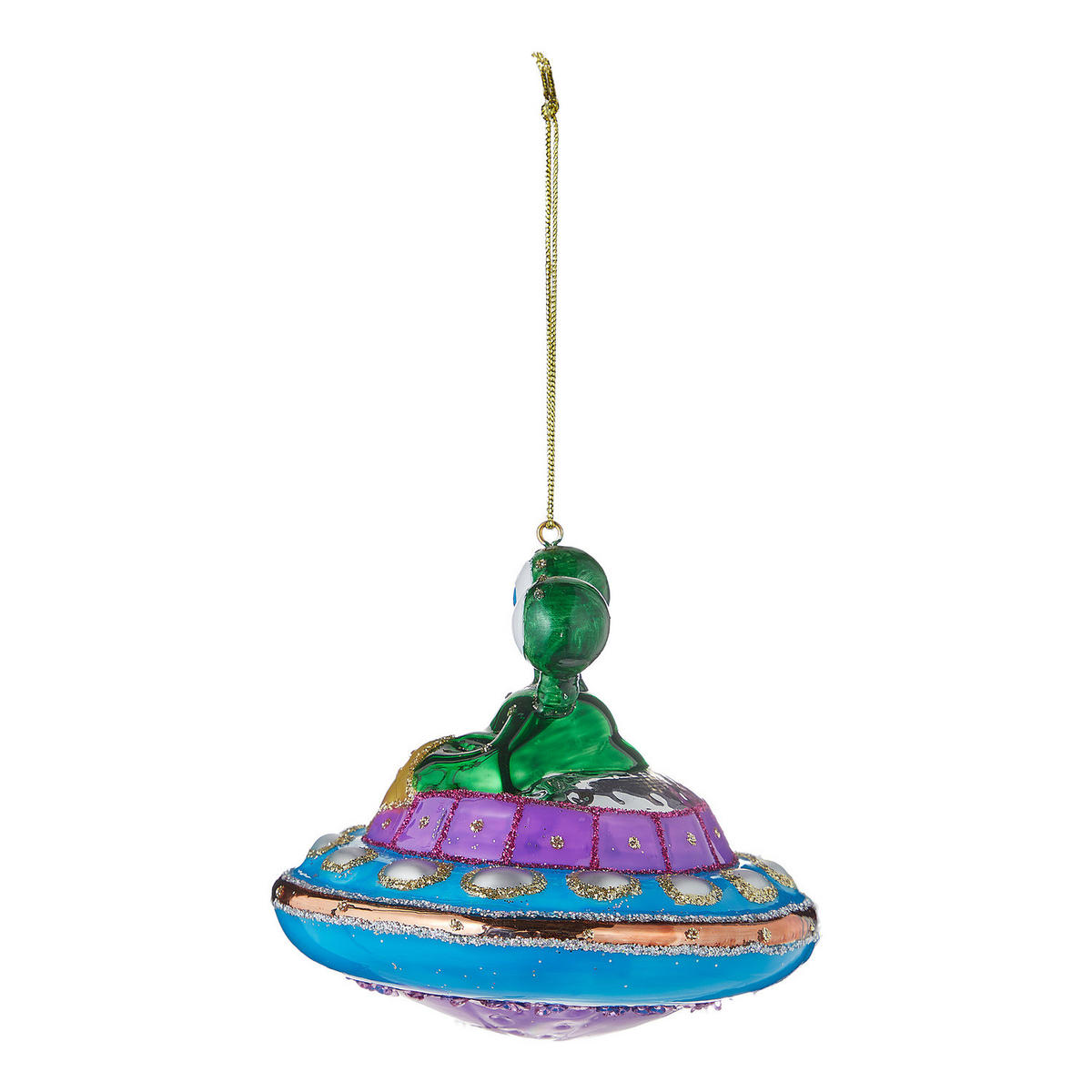 WEIHNACHTSBAUMKUGEL Hang On Alien im Ufo - Grün, Glas (9/8/9cm) - Butlers