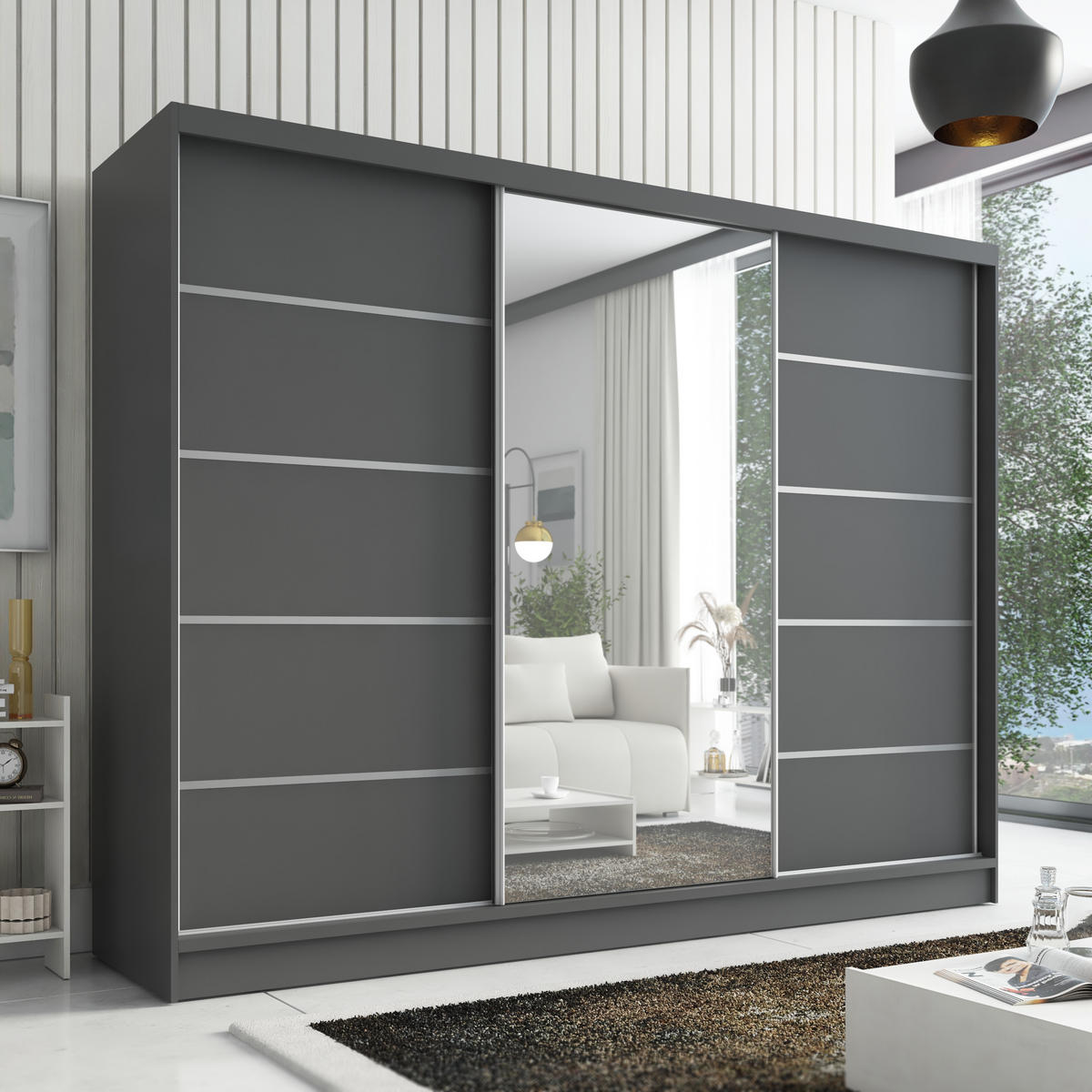 SCHWEBETÜRENSCHRANK 200 cm AURELIA 1 Farbe: Graphit - Graphitfarben, Holzwerkstoff (200/215/60cm) - A&J MöbelLand