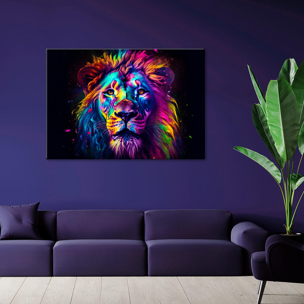 WANDBILD farbe neon portrait löwe ai - Multicolor, Textil (60/40cm) - Feeby