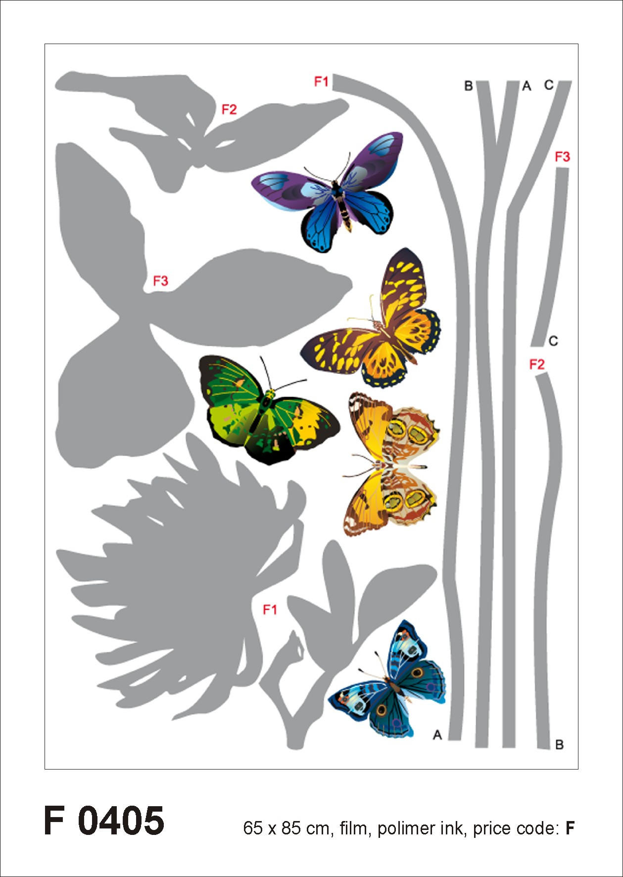 WANDTATTOO Blumen & Schmetterlinge 65 x 85 cm - Grau, Papier (85/65/65cm) - Sanders & Sanders