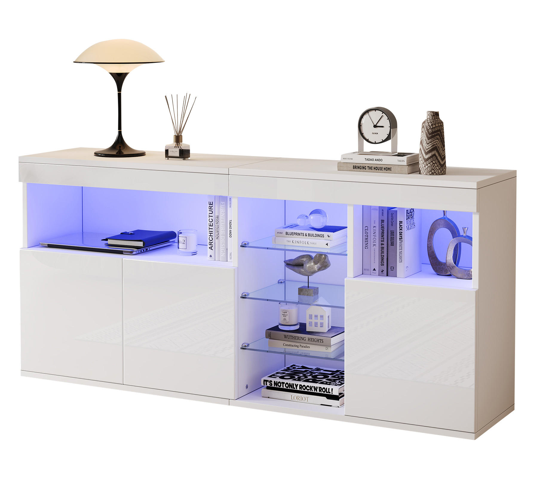 SIDEBOARD DE-37818 mit LED-Beleuchtung und 3 Türen Weiß - Weiß, Holzwerkstoff (155.5/72/35cm) - ComfortXL