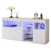 SIDEBOARD DE-37818 mit LED-Beleuchtung und 3 Türen Weiß - Weiß, Holzwerkstoff (155.5/72/35cm) - ComfortXL