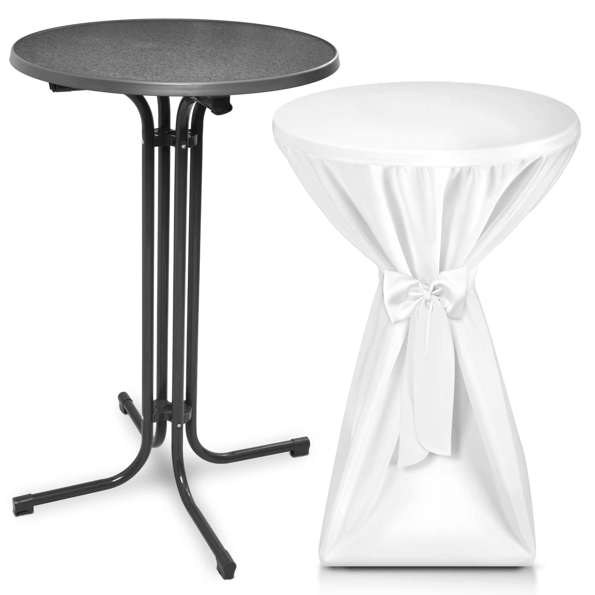 STEHTISCH Bellini Ø 80cm Grau mit Premium Stehtischhusse Ø 80cm Weiß - Schwarz Hochglanz/Schwarz, Textil/Metall (80/80/110cm) - Beautissu 