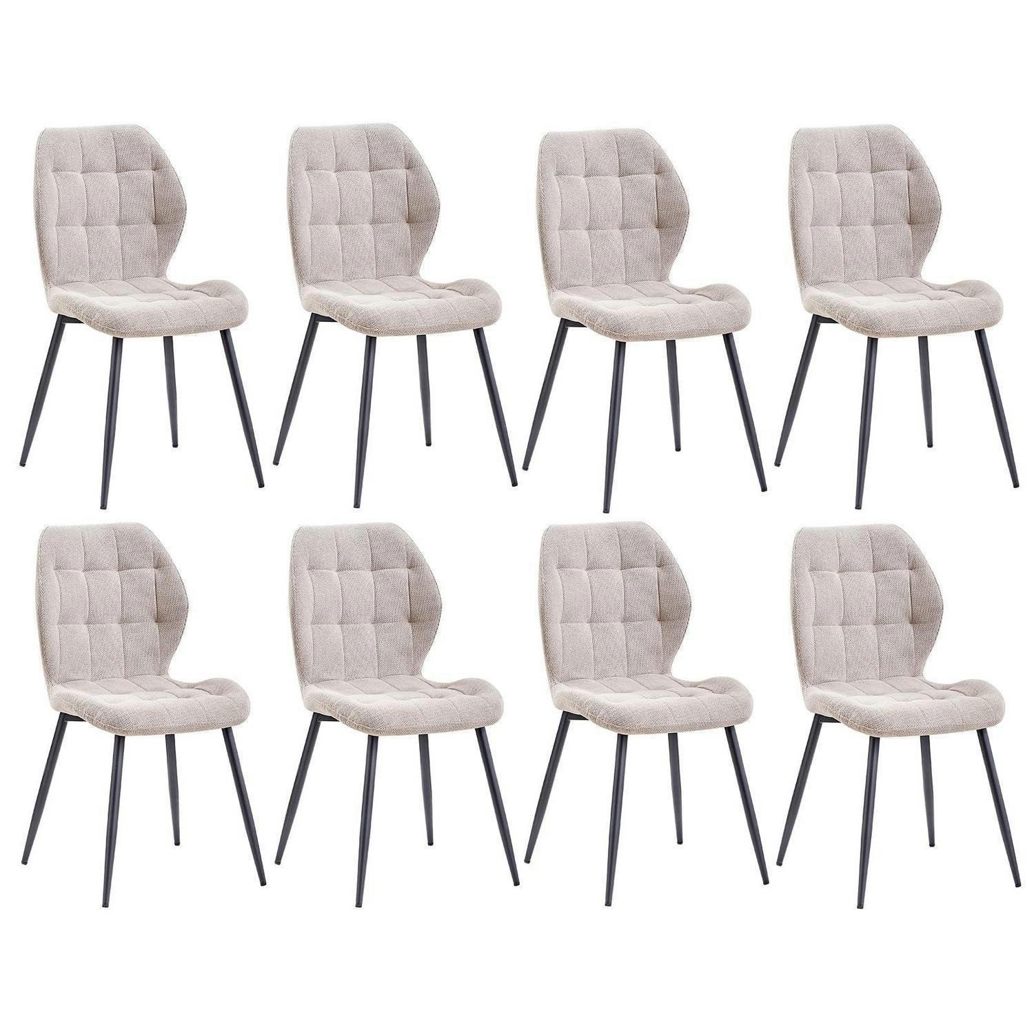 ESSZIMMERSTUHL 8er-Set Nordischer Stil Khaki Stoff mit Schwarzen Metallbeinen - Olivgrün, Textil (43/86/46cm)