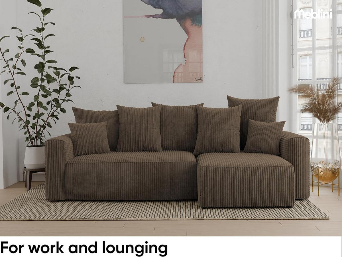 ECKSOFA DAVE L - Schwarz/Braun, Holzwerkstoff (238/87cm) - Meblini