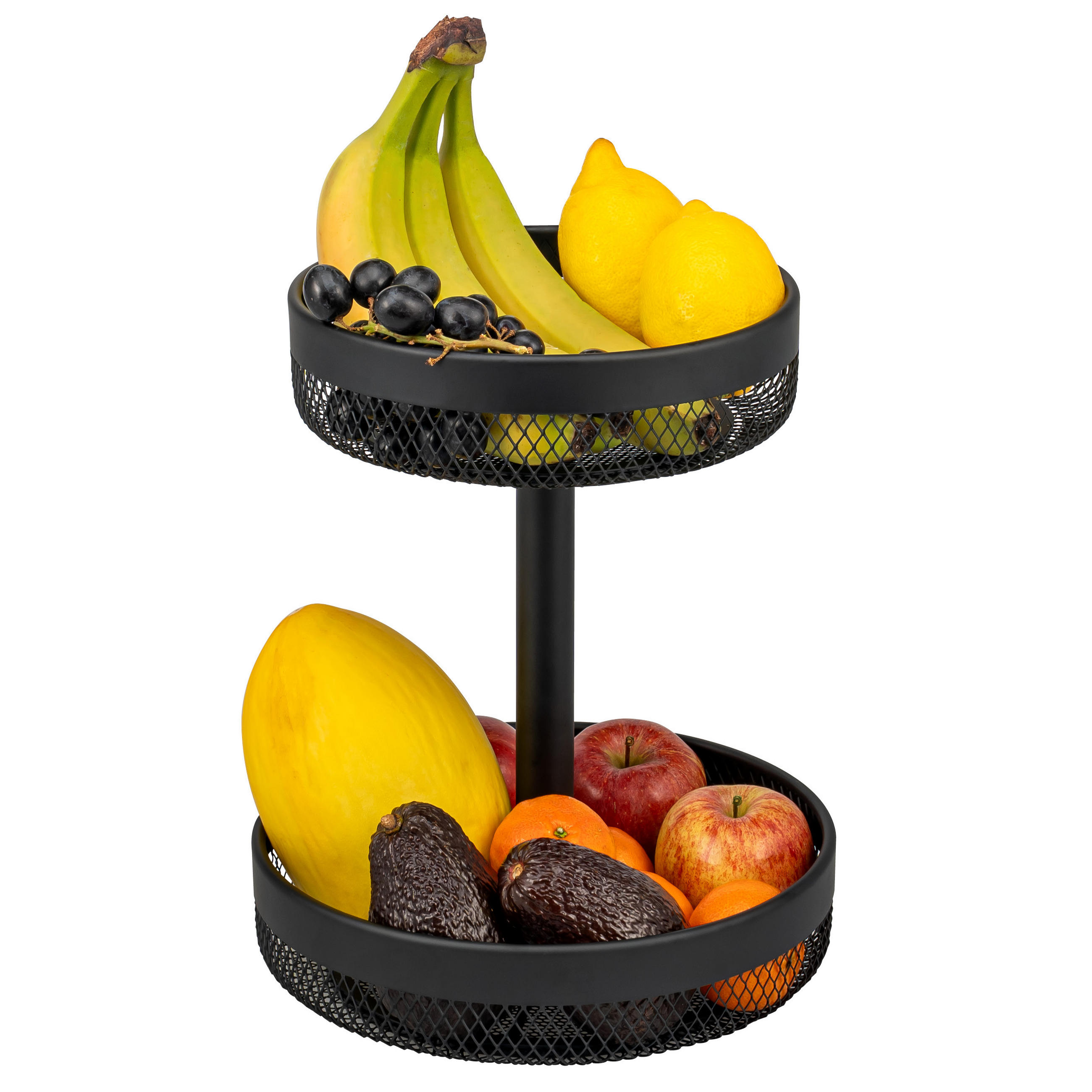 OBSTETAGERE, rund, 2-stöckig, Ø 20 cm und 25 cm, schwarz, Metall - Schwarz, Metall (25/31cm) - eluno